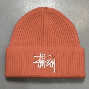 Stüssy Orange Rib Knit UNISEX Beanie Hat Cap with White Stussy Logo